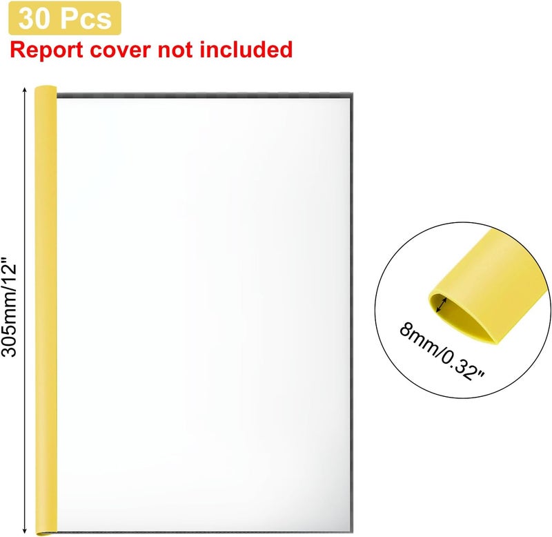PATIKIL 30Pcs Binding Bars, 8mm Binding Bars Slide Grip 50 Sheets Capacity A4 Size Report Binder Teardrop Shape Presentation Binder for Report Cover Resume, Yellow - Image 2